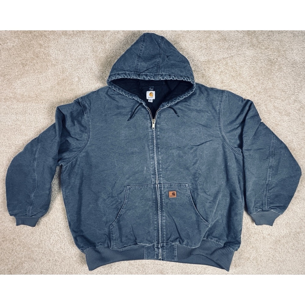 Carhartt Hooded Active Work Jacket J130 Gray Quilted Lined 4XL Tall GVL